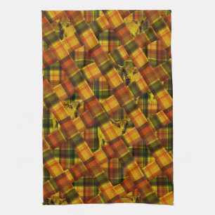 Orange Tartan Highland Cow Design, Tea Towel
