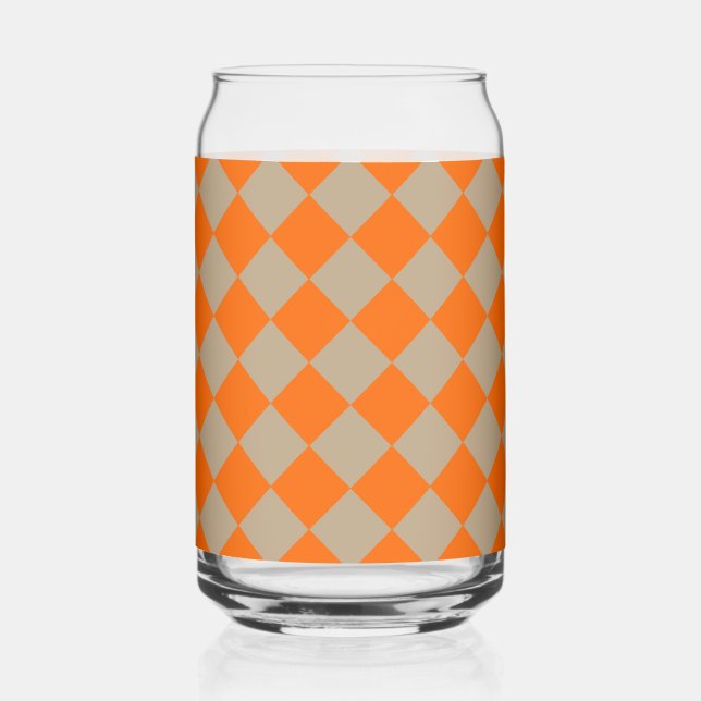 Orange Taupe Checker Diamond Pattern Can Glass (Front)