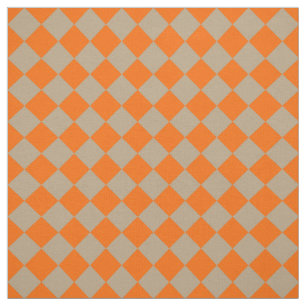 Orange Taupe Checker Diamond Pattern Fabric