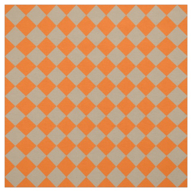 Orange Taupe Checker Diamond Pattern Fabric (Swatch)