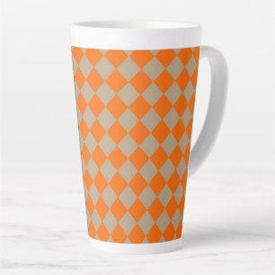 Orange Taupe Checker Diamond Pattern Latte Mug