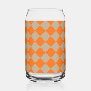 Orange Taupe Chequered Diamond Pattern Can Glass