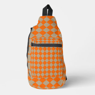 Orange Taupe Chequered Diamond Pattern Sling Bag