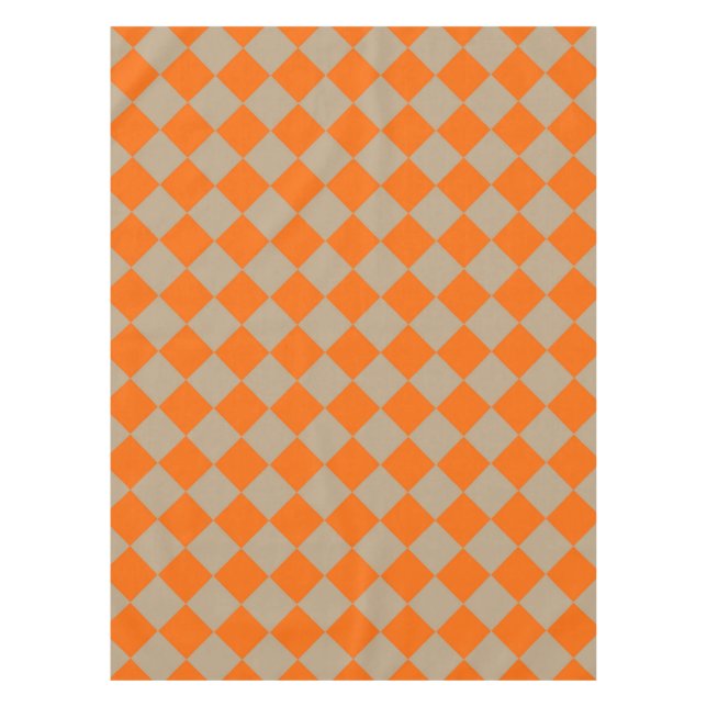 Orange Taupe Chequered Diamond Pattern Tablecloth (Front)