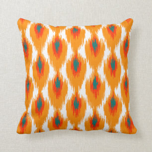 Orange Teal Abstract Tribal Ikat Diamond Pattern Cushion