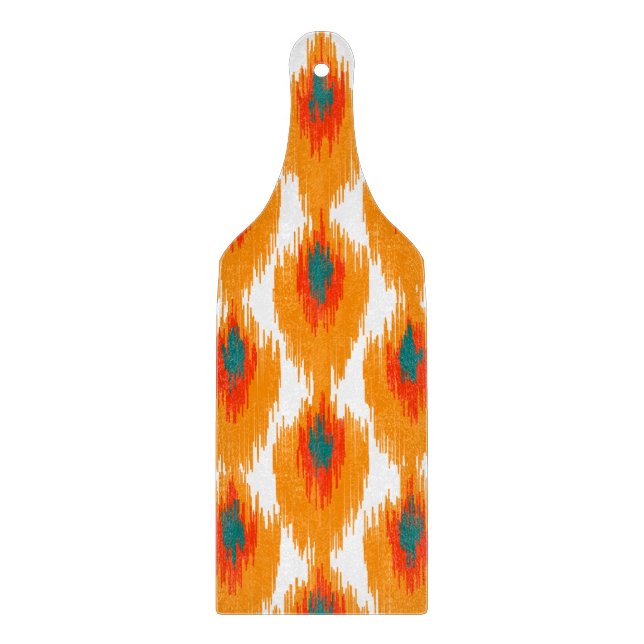 Orange Teal Abstract Tribal Ikat Diamond Pattern Cutting Board (Front)