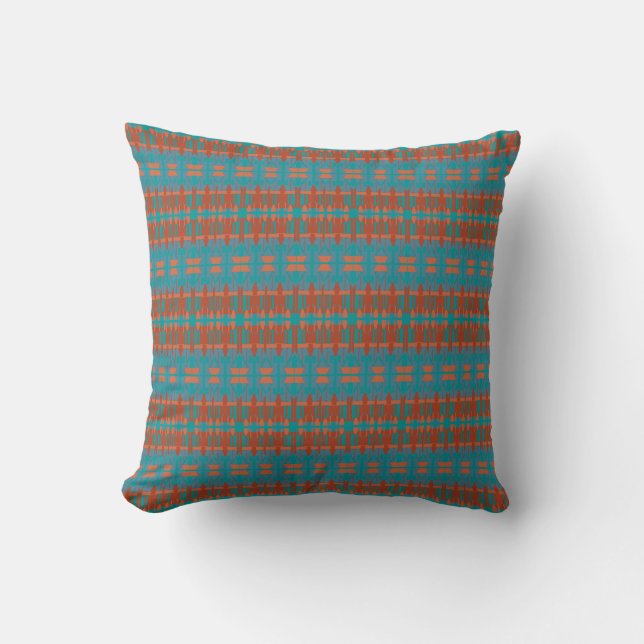 Orange Teal Blue Mediterranean Mosaic in Thin Rows Cushion (Front)