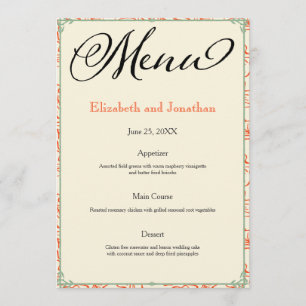 Orange & Teal Country Wedding Reception Menu