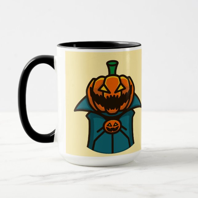 Orange Teal Flat Design Pumpkin Vampire Halloween  Mug (Left)