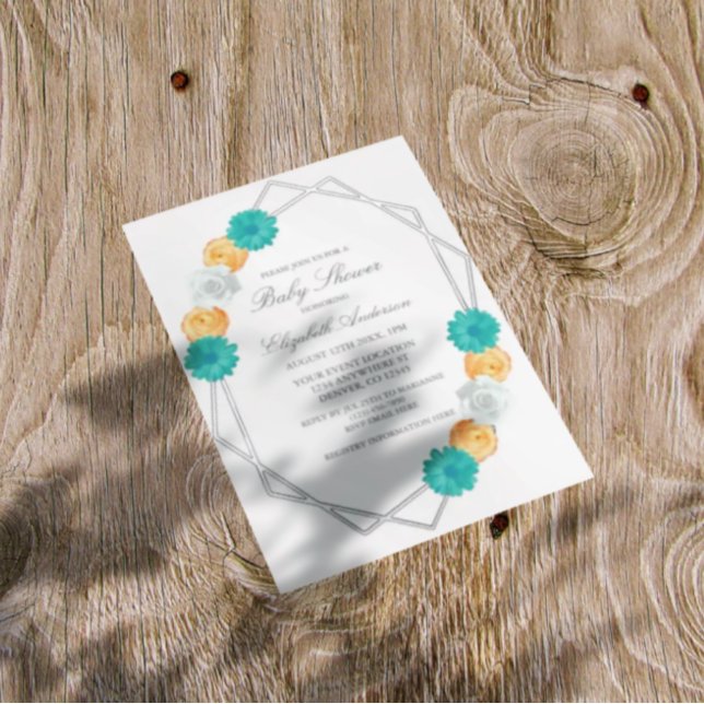 Orange Teal Floral Geometric Baby Shower (Creator Uploaded)