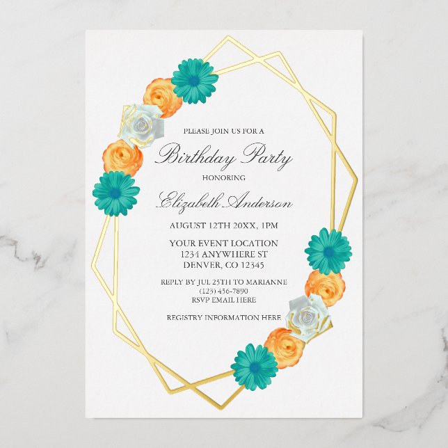 Orange Teal Floral Geometric Birthday (Front)
