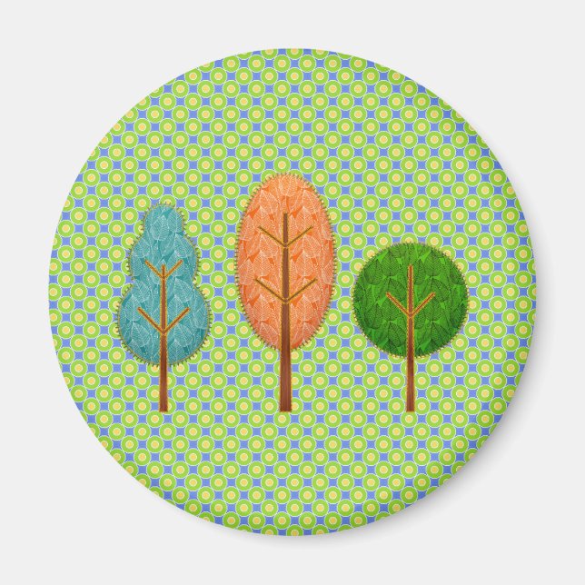 Orange Teal Green Trees with Stitching Polka Dot Magnet (Front)
