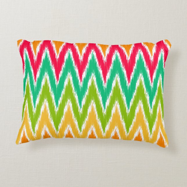 Orange Teal Ikat Chevron Zig Zag Stripes Pattern Decorative Cushion (Back)