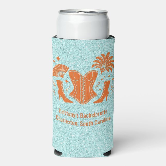 Orange + Teal Las Vegas Showgirl Bach Seltzer Can Cooler (Seltzer Front)