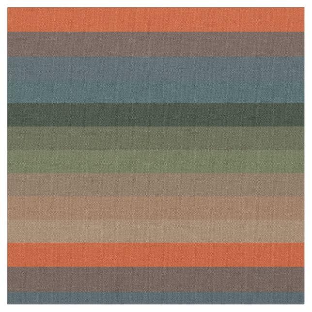 Orange, Teal & Olive Earthy Stripes Fabric (Close Up)