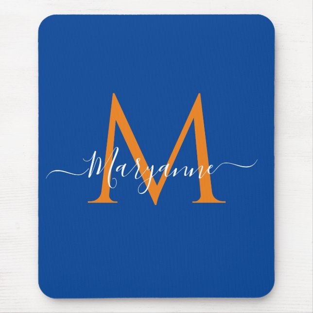 Orange & teal Personalised Monogram Blue Recipes Mouse Pad (Front)