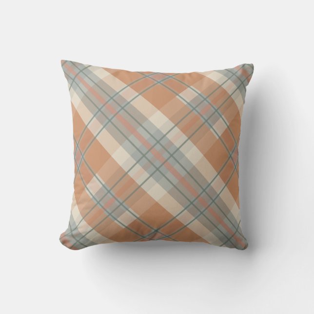 Orange + Teal Plaid Throw Pillow (Front)