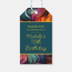 Orange Teal Retro Fun 75th Birthday  Gift Tags
