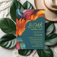 Orange Teal Retro Psychedelic Modern Birthday