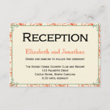 Orange & Teal Rustic Wedding Reception Card