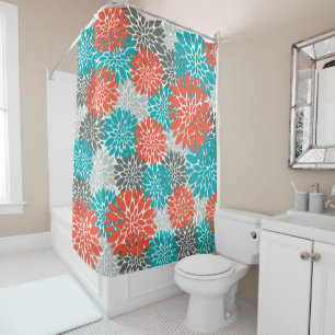 Orange Teal Shower Curtain