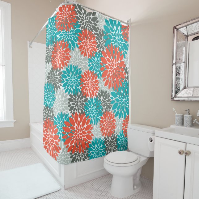 Orange Teal Shower Curtain (In Situ)
