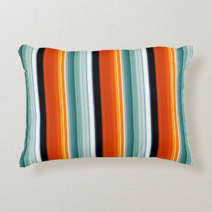 Orange Teal Striped Decorative Cushion