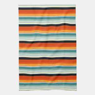 Orange Teal Striped Tea Towel
