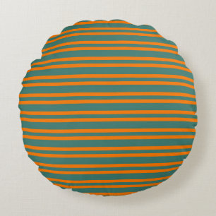 Orange Teal Stripes Seamless Pattern Round Cushion