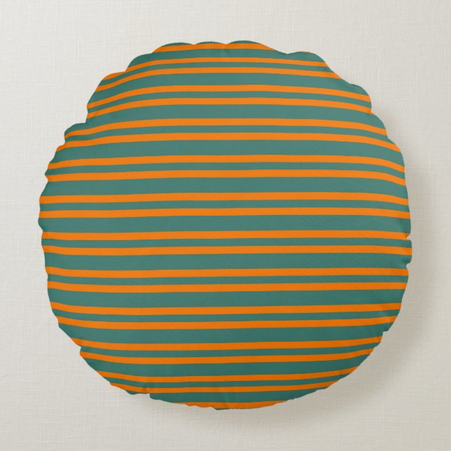 Orange Teal Stripes Seamless Pattern Round Cushion (Front)