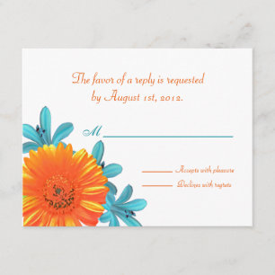 Orange & Teal Summer Flower Reply / RSVP Cards