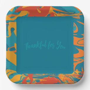 Orange & Teal Thanksgiving Paper Plate