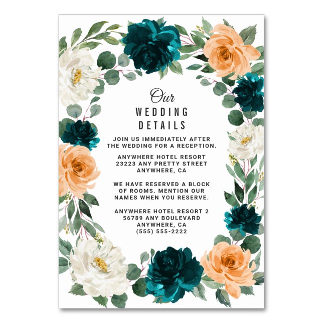 Orange Teal Turquoise Blue Wedding Enclosure Cards (Front)
