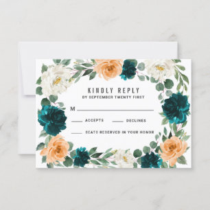 Orange Teal Turquoise Blue Wedding RSVP Cards