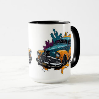 Orange & Teal Vintage Paint Splat Car Mug