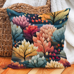 Orange Teal Yellow Trees  Cushion