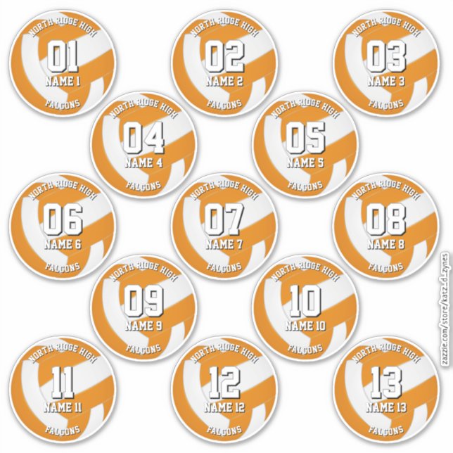 orange team colors volleyball stickers 13 athletes (Front)