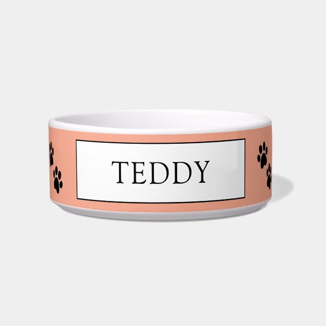 Orange "Teddy" Paw Print Pet Bowl (Front)