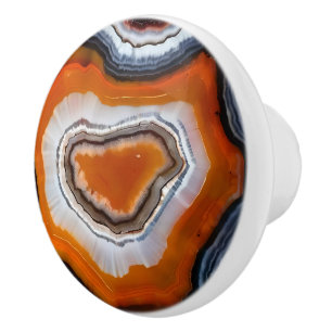 Orange Terracotta Black Grey White Agate Geode Ceramic Knob