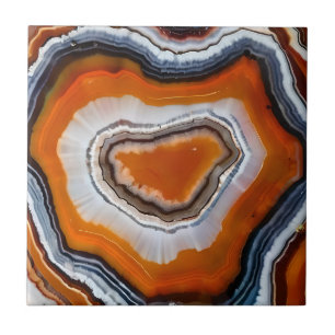 Orange Terracotta Black Grey White Agate Geode Ceramic Tile