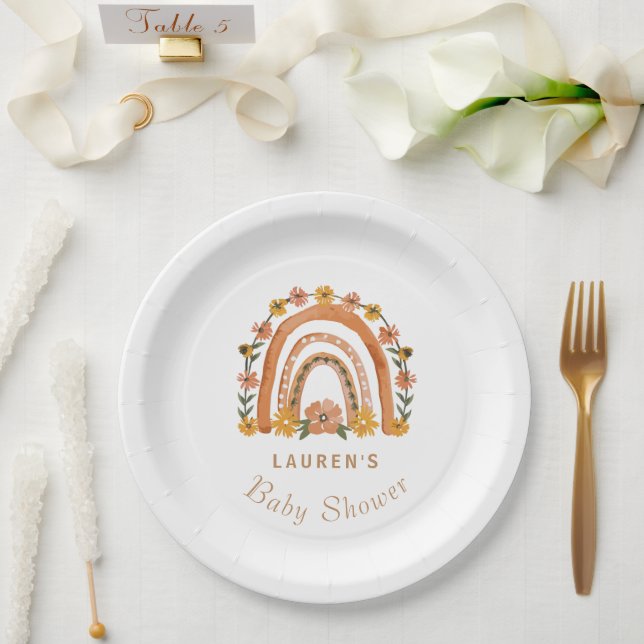 Orange Terracotta Bohemian | Rainbow Baby Shower  Paper Plate (Wedding)
