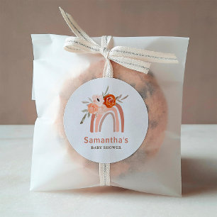Orange Terracotta Boho   Rainbow Baby Shower Classic Round Sticker