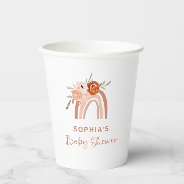 Orange Terracotta Boho | Rainbow Baby Shower Paper Cups (Front)