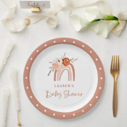 Orange Terracotta Boho | Rainbow Baby Shower Paper Plate
