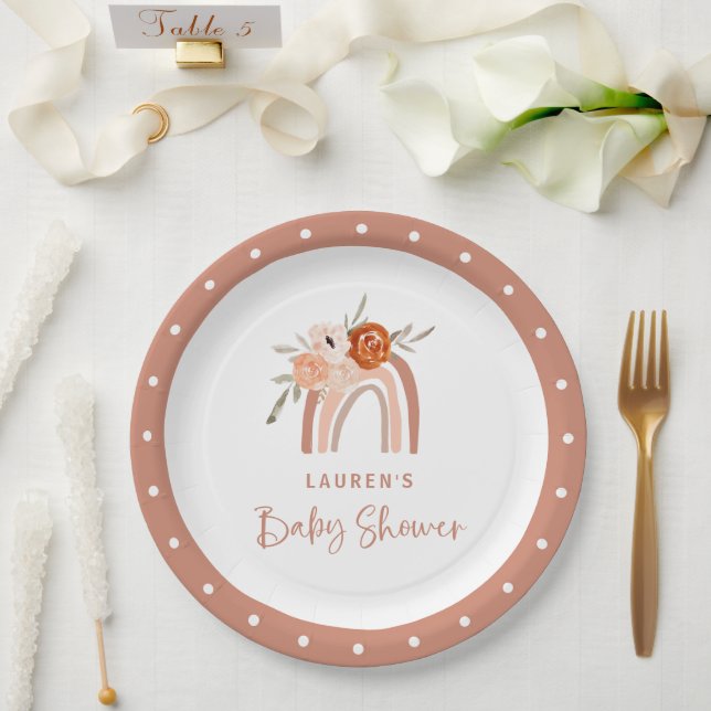 Orange Terracotta Boho | Rainbow Baby Shower Paper Plate (Wedding)