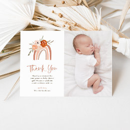Orange Terracotta Boho | Rainbow Baby Shower Photo Thank You Card