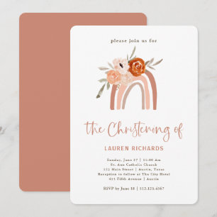 Orange Terracotta Boho   Rainbow Christening Invitation