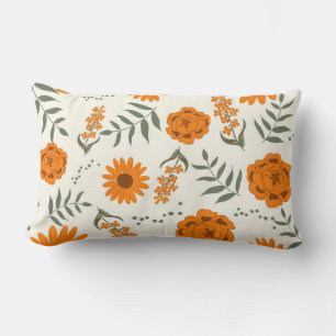 Orange Terracotta Floral Boho Botanical Lumbar Cushion