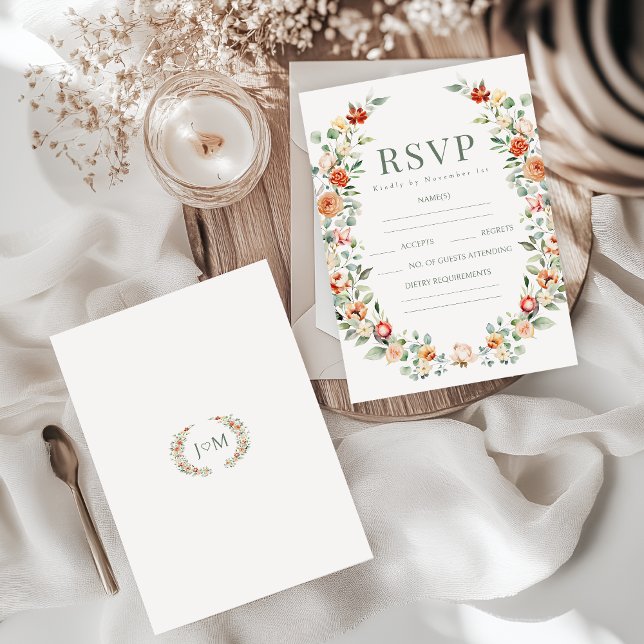 Orange terracotta floral rustic wedding RSVP cards (Creator Uploaded)
