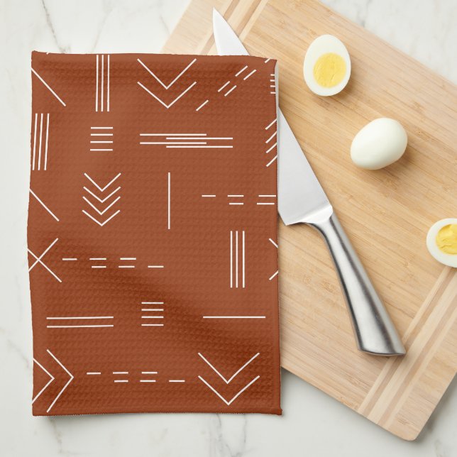 Orange Terracotta Gorgeous Geometric Pattern Tea Towel (Quarter Fold)